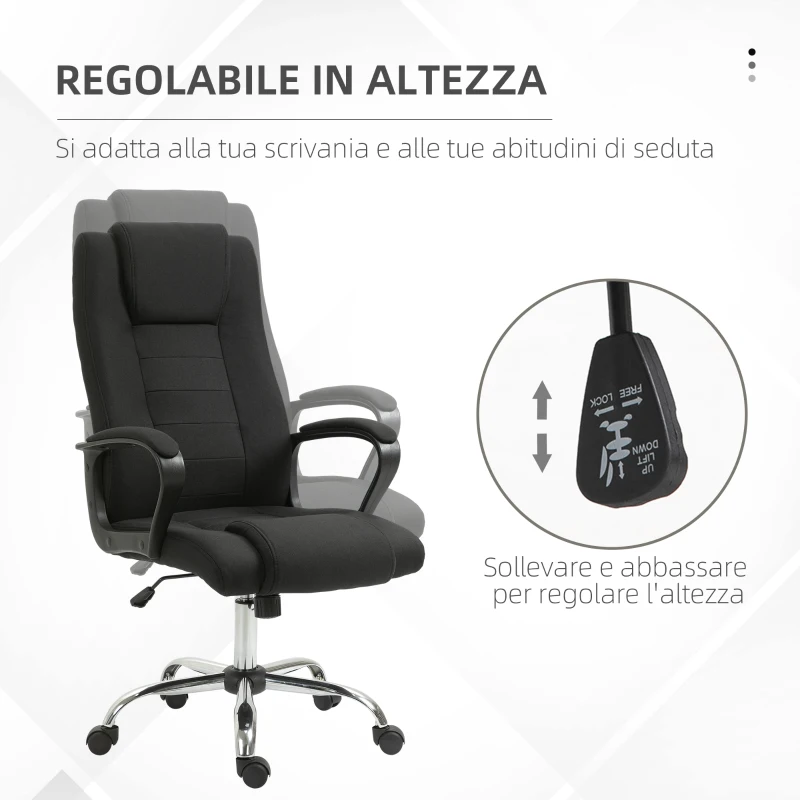 Vinsetto Sedia da Ufficio Ergonomica, Basculante e Imbottita con Altezza Regolabile, 62x76x110-119 cm, Nero