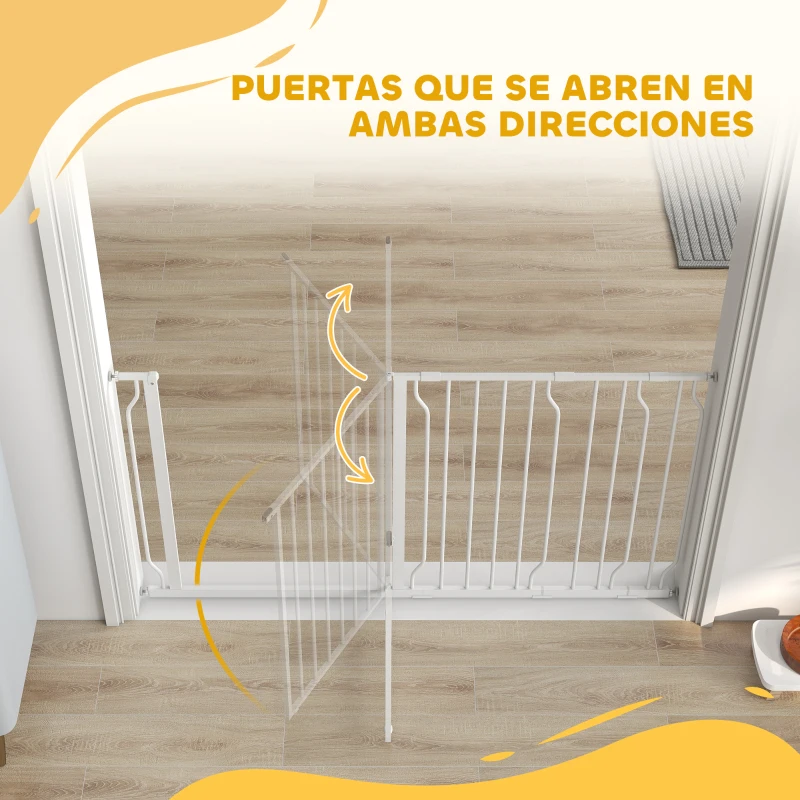 PawHut Barrera de Seguridad de Perros Extensible para Escaleras y Puertas 75-145 cm con 3 Extensiones de 10/20/30 cm Montaje a Presión Altura 76 cm Blanco