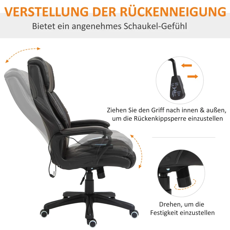 Vinsetto Massage Bureaustoel, verstelbare Directiestoel, ergonomische Draaistoel, 6 Vibratiepunten, Bruin(m-7)