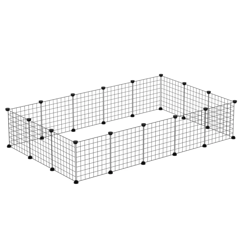 PawHut Pet Playpen w/ Door Customisable Fence for Guinea Pigs Chinchillas Hedgehogs - Black