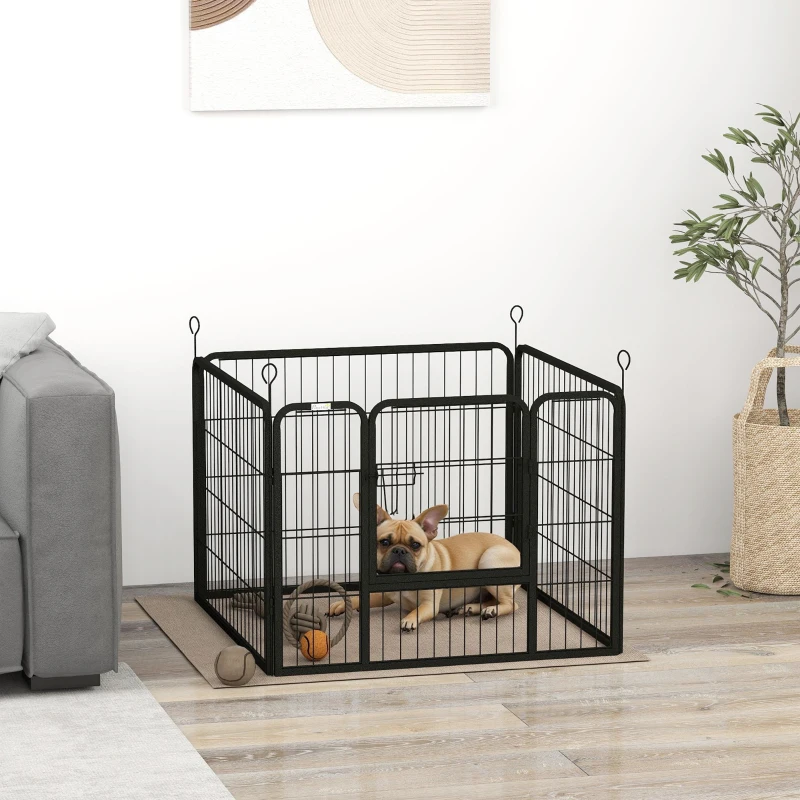 PawHut Parque para Cães com 4 Painéis Dobrável 82x82x60 cm com Porta e Fechadura para Exterior e Interior Cinza Escuro
