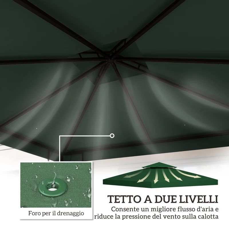 Outsunny Copertura Telo per Gazebo da Giardino 3x3 m, Tetto Anti-UV Impermeabile in Poliestere Verde Scuro