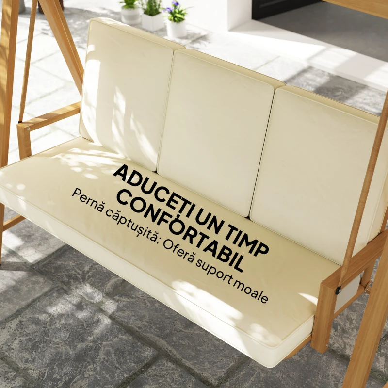 Outsunny Balansoar de Grădină 3 Locuri cu Acoperiș și Perne 195x120x170cm Bej