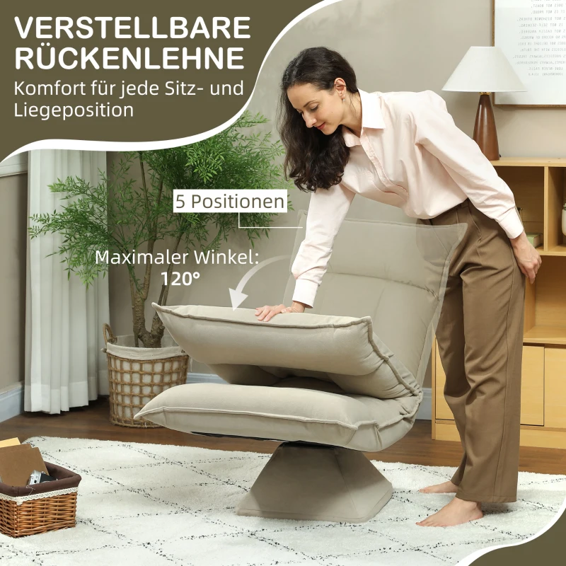 HOMCOM Bodensessel mit 5-fach verstellbarer Rückenlehne, drehbar, moderner Polsterstuhl, Beige(m-5)