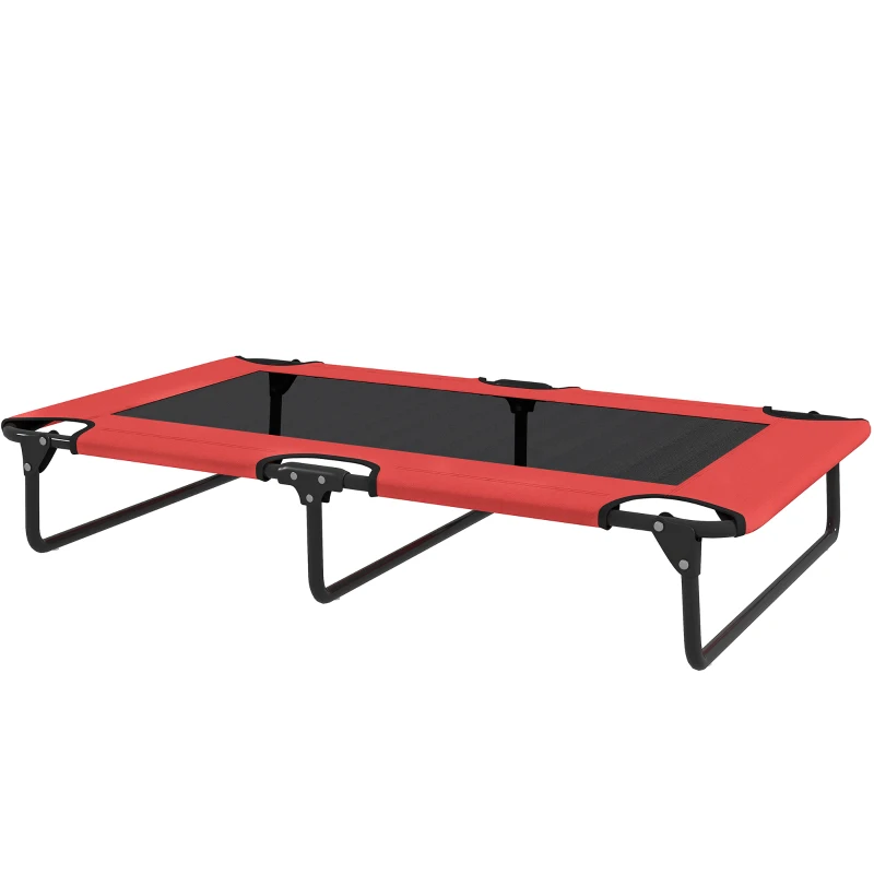 PawHut Portable Raised Dog Bed, Elevated Pet Cot with Breathable Mesh for Indoor Outdoor, for Large Dogs, Red
