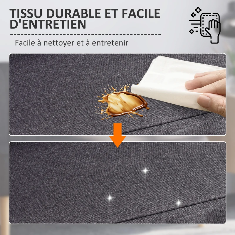 HOMCOM Canapé 2 places, rembourrage doux, housse facile d'entretien, jusqu'à 150 kg, 117 x 56,5 x 77 cm, Gris foncé