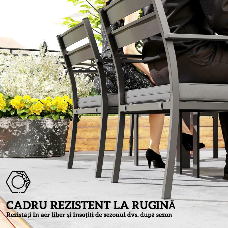 Outsunny Set de Grădină cu Masă Extensibilă și 6 Scaune Stivuibile Gri