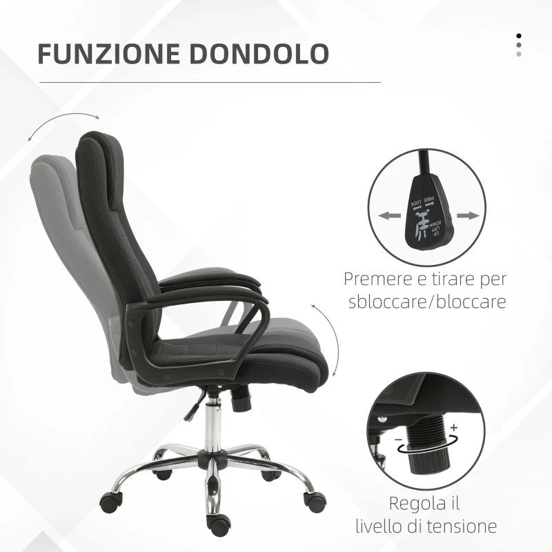Vinsetto Sedia da Ufficio Ergonomica, Basculante e Imbottita con Altezza Regolabile, 62x76x110-119 cm, Nero