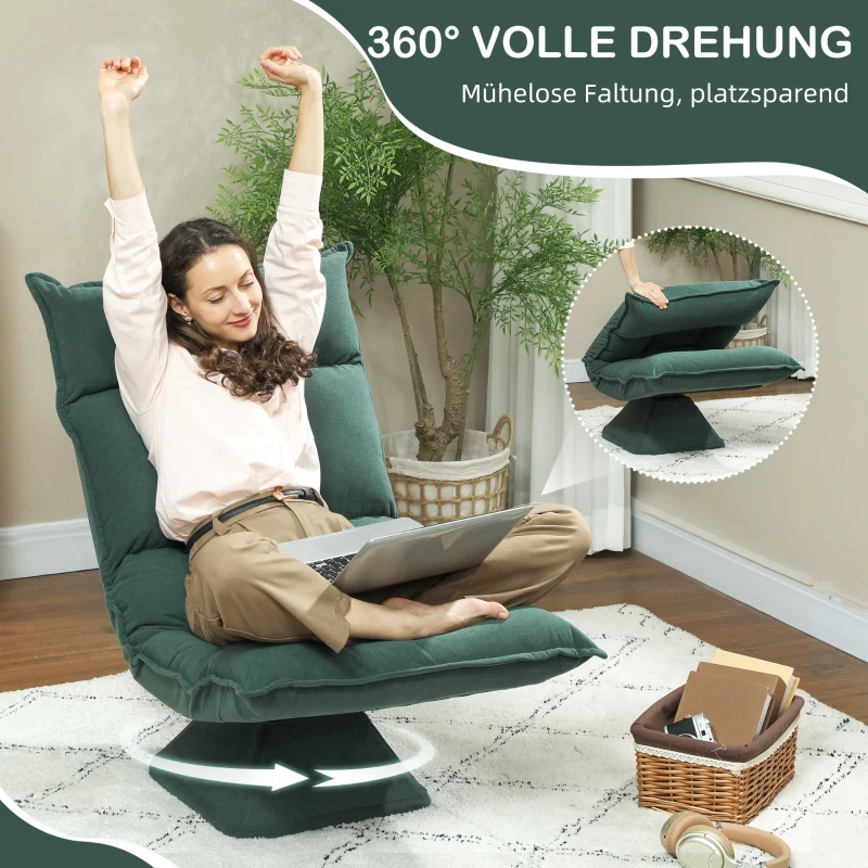 HOMCOM Bodensessel mit 5-fach verstellbarer Rückenlehne, drehbar, moderner Polsterstuhl, Grün(m-4)