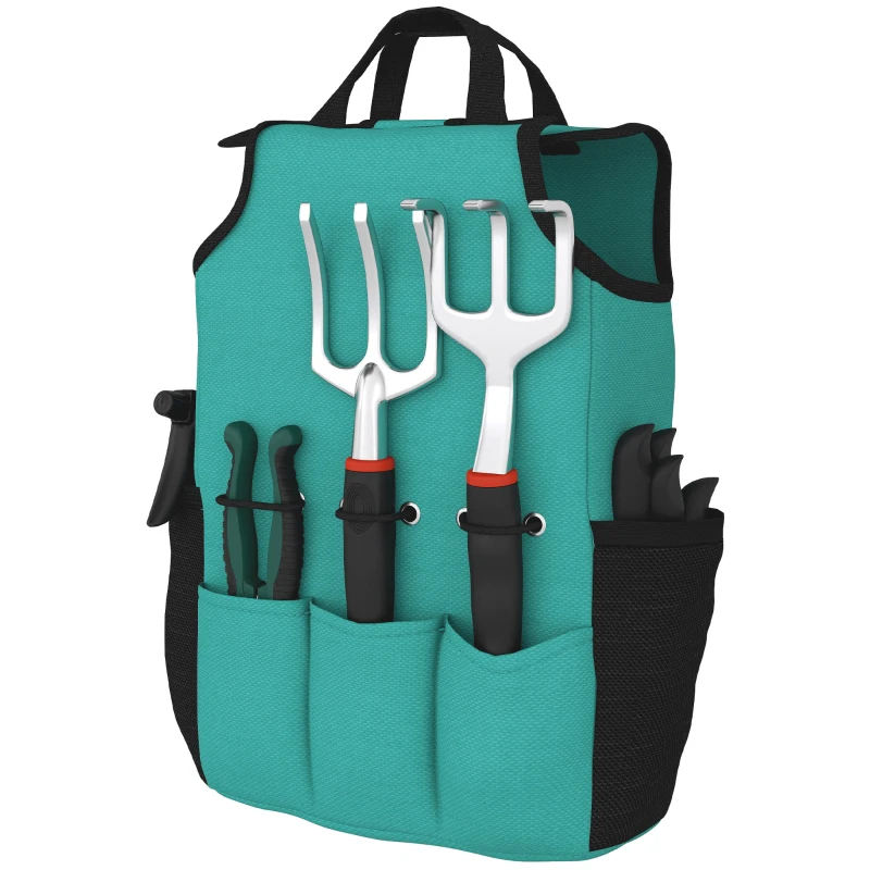 Outsunny Juego de Herramientas Jardinería de 9 Piezas de Aluminio con Tijeras de Podar con Bloqueo Seguro Bolsa de Jardín Ligera