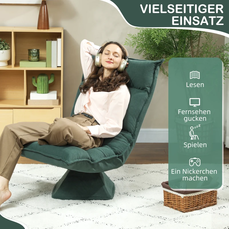 HOMCOM Bodensessel mit 5-fach verstellbarer Rückenlehne, drehbar, moderner Polsterstuhl, Grün(m-7)