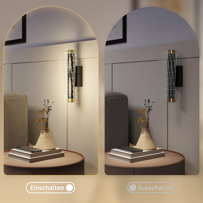 HOMCOM Wandleuchte Innen Wandlampe mit LED Lichte, Gitterdesign, Dimmbar Nachttischlampe Metall, Schwarz