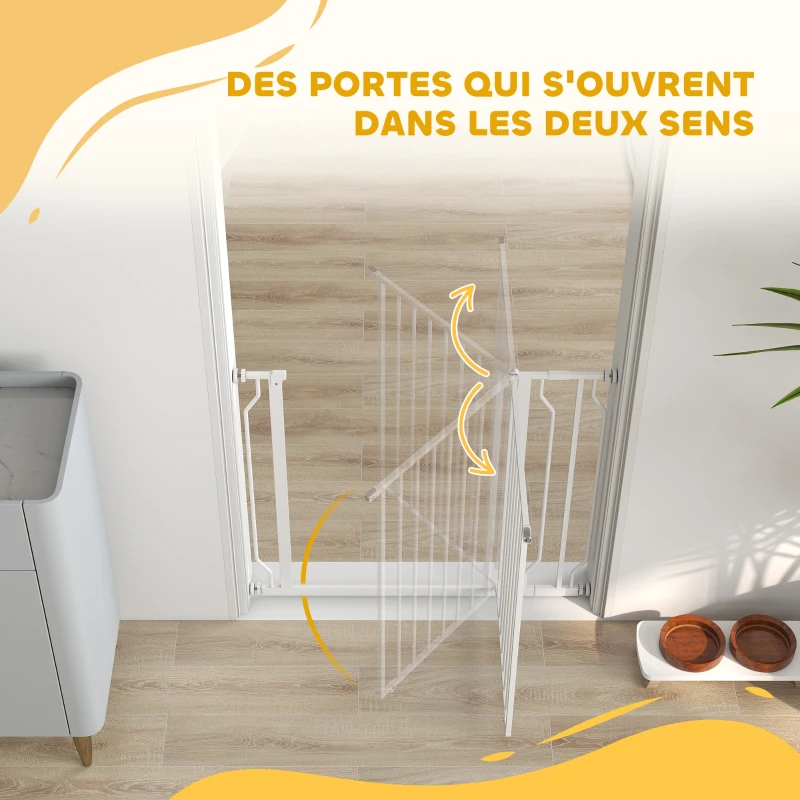 PawHut Barrière de sécurité chien barrière extensible 75-95 x 76 cm barrière escaliers couloirs portes sans perçage en acier et ABS blanc