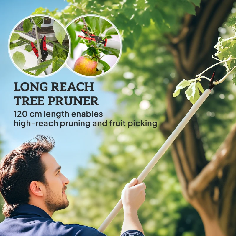 Outsunny 120 cm Tree Pruner, Tree Lopper Long Reach, Lightweight & Strong, Long Reach Tree Trimmer with Aluminium Pole for Fruit Picking and Pruning