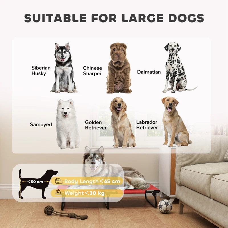 PawHut Portable Raised Dog Bed, Elevated Pet Cot with Breathable Mesh for Indoor Outdoor, for Large Dogs, Red