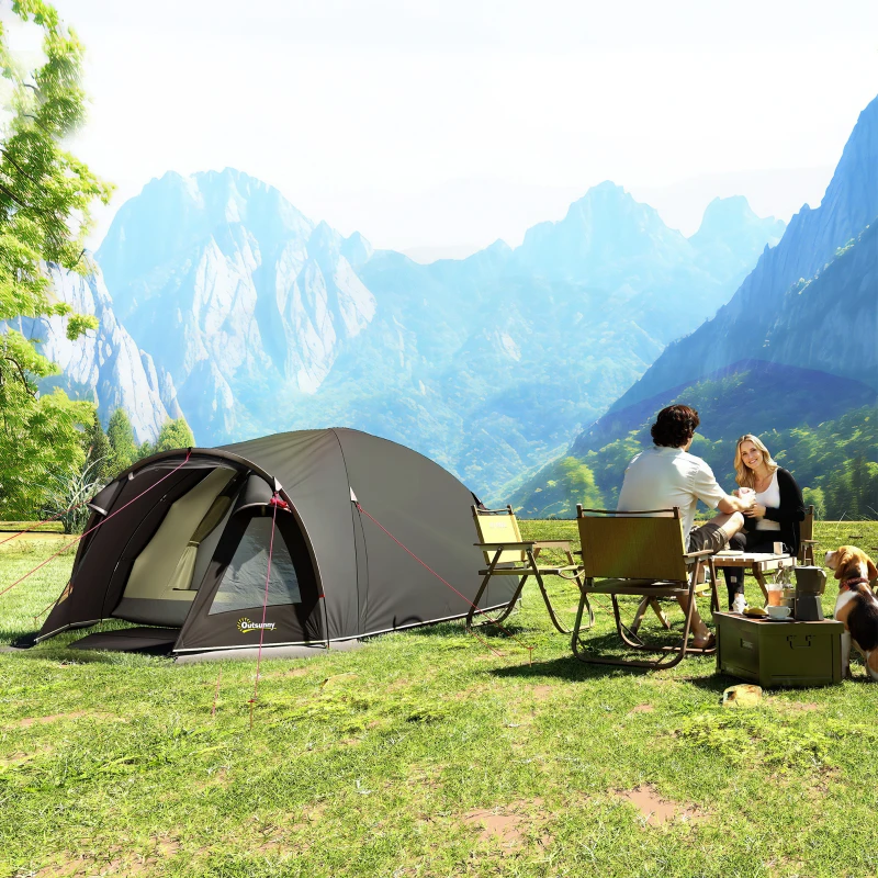 Outsunny Tenda a Tunnel per 2-4 Persone con Finestre Laterali e Gancio, in Poliestere 190T e PE, 3.3x1.9x1.2 m, Nero