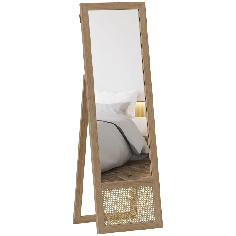 HOMCOM Espejo de Cuerpo Entero 160x50 cm con Marco de Madera y Soporte para Salón Dormitorio Natural