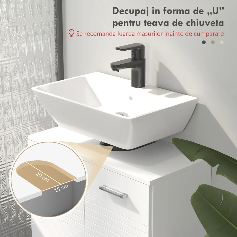 Kleankin Mobilier subchiuveta pentru Baie cu 2 Usi, Dulapior cu Economisire de spatiu pentru Chiuveta din Lemn cu Polita Reglabila, Alb(m-4)
