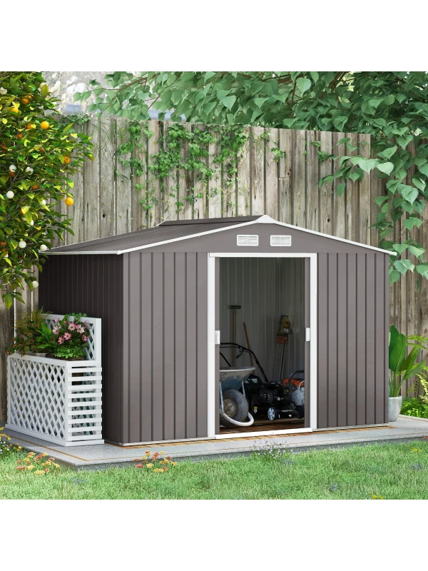 Outsunny Casuta Gradina Gri 277×191×192 cm – Din Lamiera de Fier(m-11)