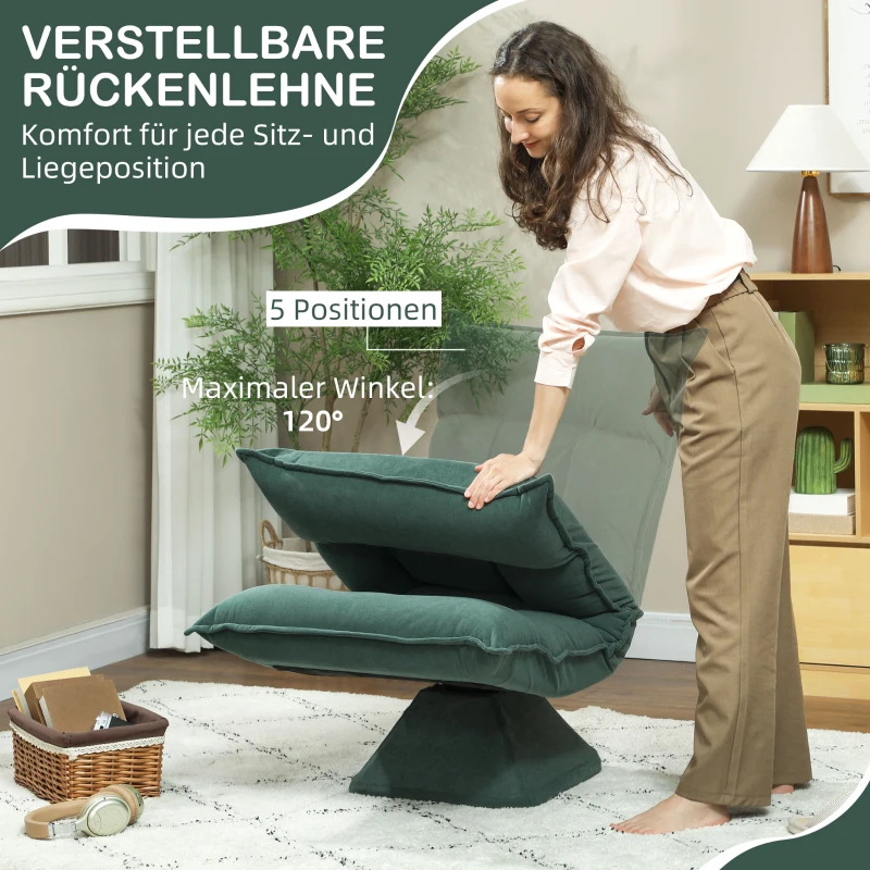 HOMCOM Bodensessel mit 5-fach verstellbarer Rückenlehne, drehbar, moderner Polsterstuhl, Grün(m-5)