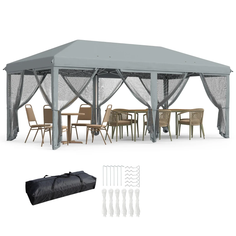 Outsunny 3 x 6m Pop Up Gazebo, Outdoor Canopy Shelter, Marquee Party Wedding Tent with 6 Mesh Walls and Carry Bag, Grey