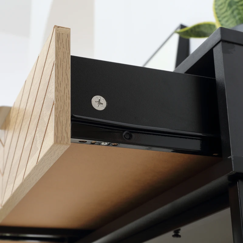 HOMCOM Mesa de Consola Estrecha con 2 Cajones Diseño de Líneas Talladas Estilo Moderna Negro y Roble