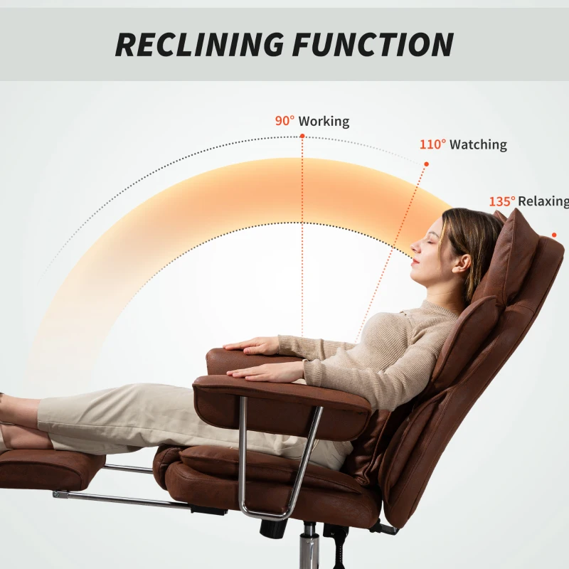 HOMCOM Leathaire Reclining Office Chair with Lumbar Support Pillow - Dark Brown