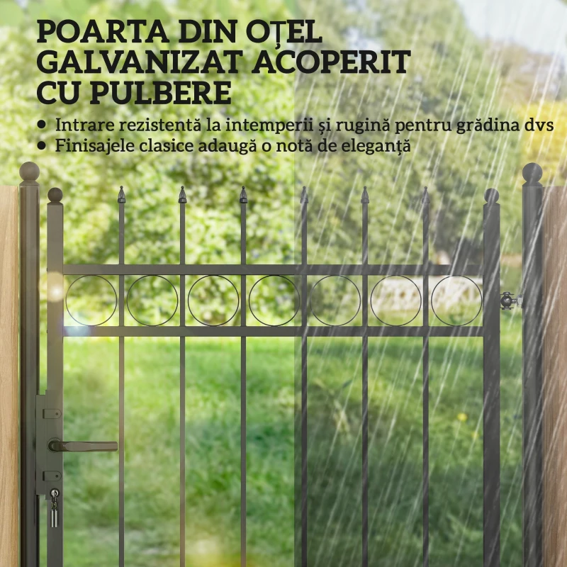 Outsunny Poartă de Grădină cu Mâner, Încuietoare și 3 Chei din Oțel Neagră