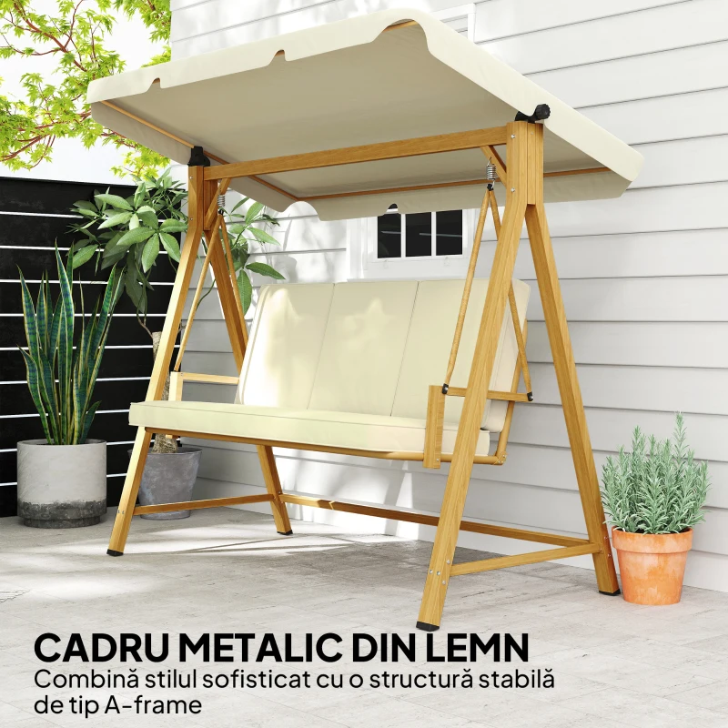 Outsunny Balansoar de Grădină 3 Locuri cu Acoperiș și Perne 195x120x170cm Bej