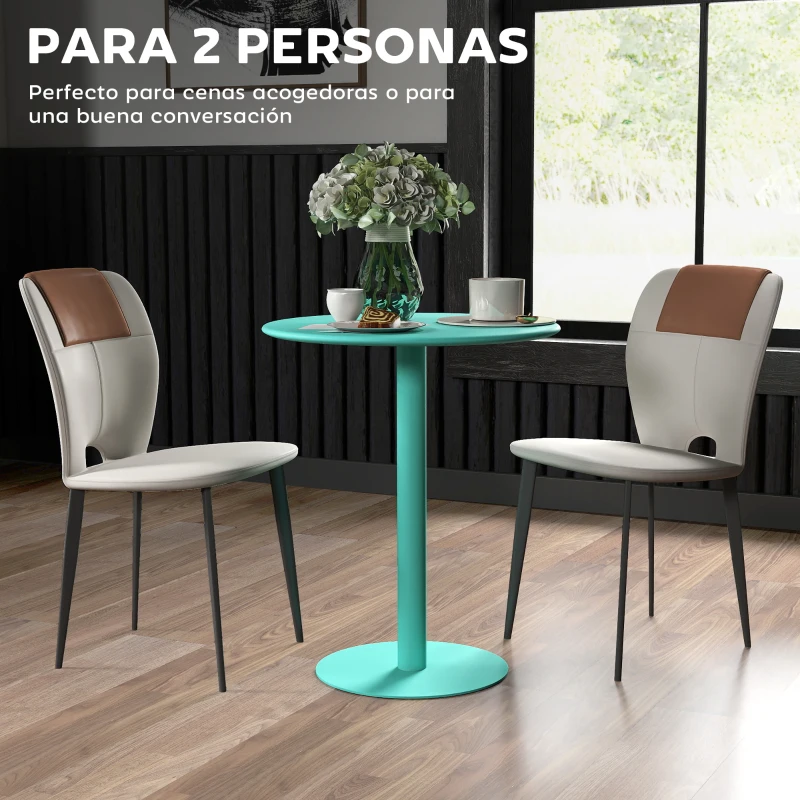 HOMCOM Mesa de Comedor Redonda para 2 Personas Mesa de Cocina de Acero para Interior y Exterior Ø60x72 cm Verde