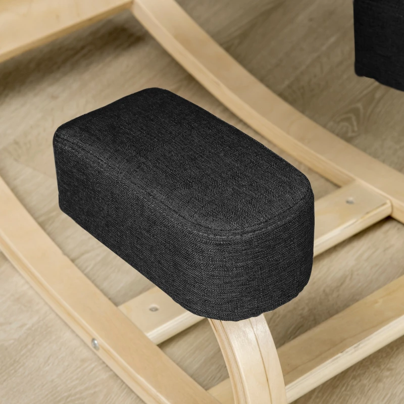 Vinsetto Kniestuhl, ergonomischer Sitzhocker, Polsterhocker für gesunde Sitzhaltung, Birkenholz, 120 kg belastbar, Schwarz(m-9)