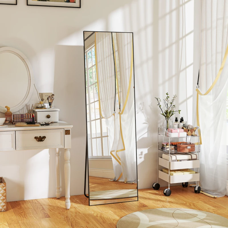 HOMCOM Specchio a Figura Intera da Parete o da Terra in Metallo e Lega di Alluminio, 50x2x161.5 cm, Nero