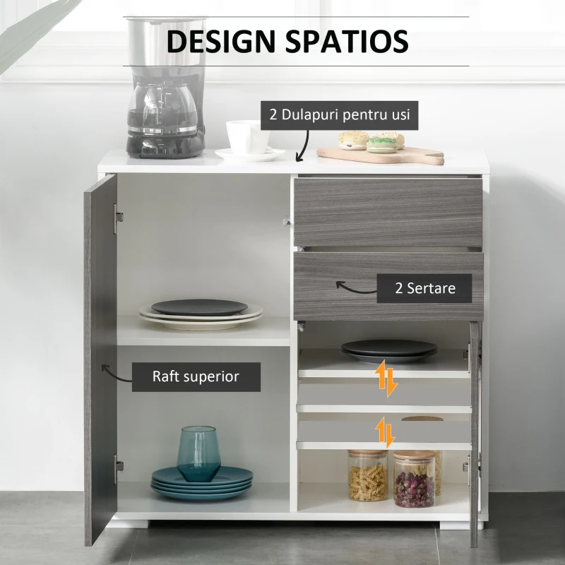 Homcom Dulap Gri Multiuz – Sertare & Compartimente cu Apasare(m-4)