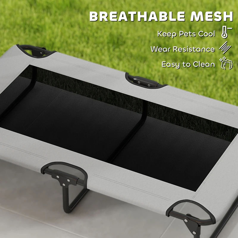 PawHut Portable Raised Dog Bed, Elevated Pet Cot with Breathable Mesh for Indoor Outdoor, for Large Dogs, Light Grey