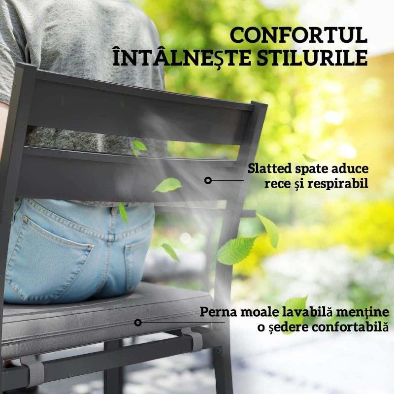 Outsunny Set de Grădină cu Masă Extensibilă și 6 Scaune Stivuibile Gri
