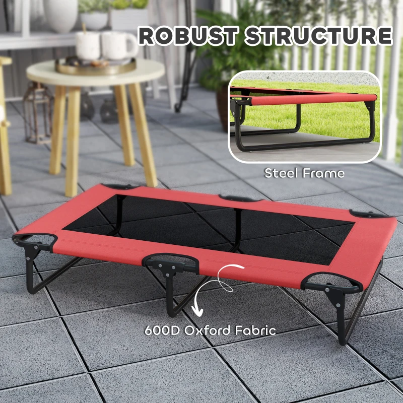 PawHut Portable Raised Dog Bed, Elevated Pet Cot with Breathable Mesh for Indoor Outdoor, for Large Dogs, Red
