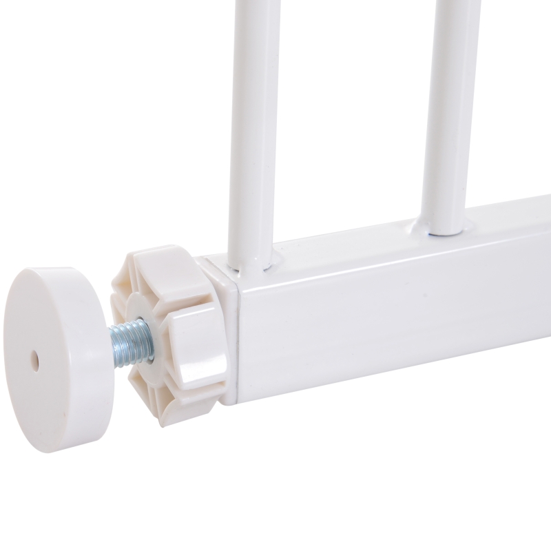 PawHut Türschutzgitter, Treppenschutzgitter ohne bohren, Hunde Absperrgitter, Schutzgitter für Haustier, Hundegitter, Klemmbefestigung, Metall, Weiß, 76-107 x 76 cm