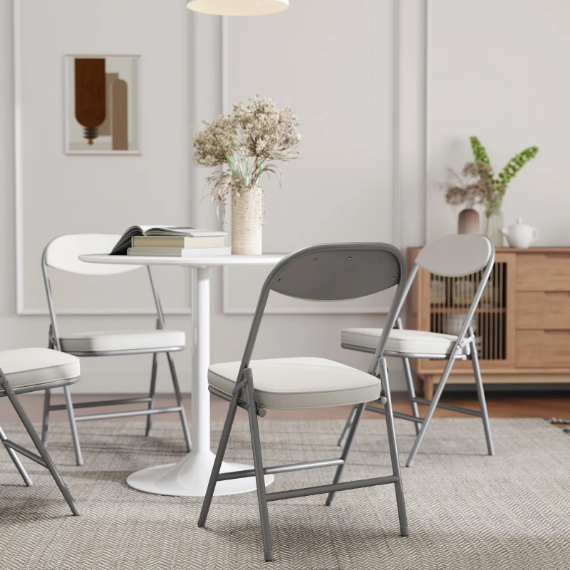 HOMCOM 4er-Set gepolsterte Klappstühle, Faltbare Stühle mit Cordbezug, Rückenlehne, Metallrahmen, Cremeweiß(m-9)
