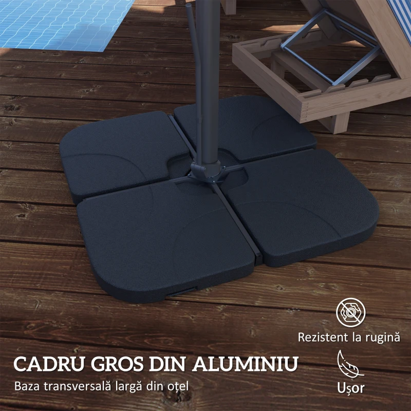 Outsunny Umbrelă Suspendată 3.6x3 m Rotativă și Inclinabilă Gri Deschis