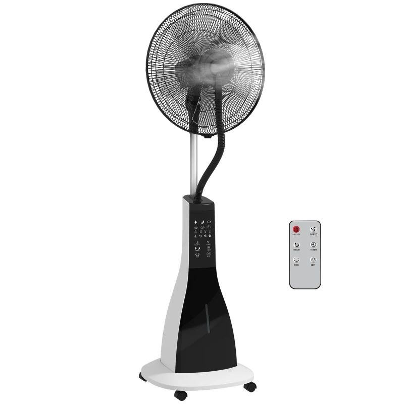 HOMCOM Standventilator mit Luftbefeuchtung, leise, mobil, Fernsteuerung, Schwarz/Weiß