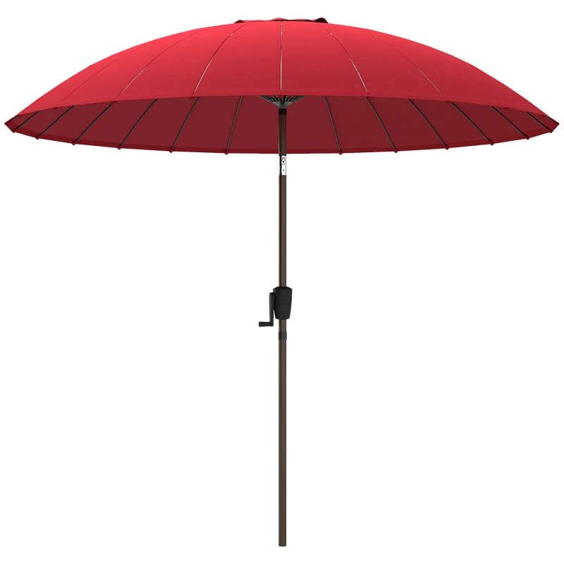 Outsunny Parasol de jardin Parasol droit Parasol inclinable rond avec 24 baleines manivelle aluminium fibre de verre polyester diamètre 2,60 m coloris rouge