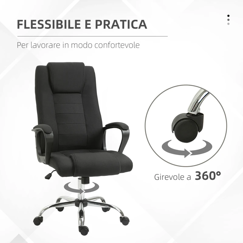 Vinsetto Sedia da Ufficio Ergonomica, Basculante e Imbottita con Altezza Regolabile, 62x76x110-119 cm, Nero