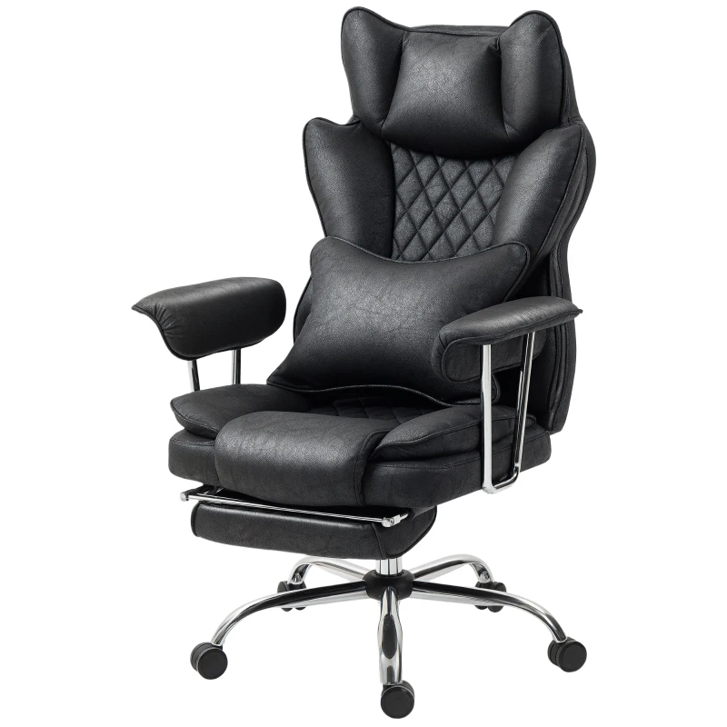 HOMCOM Leathaire Reclining Office Chair with Lumbar Support Pillow - Black