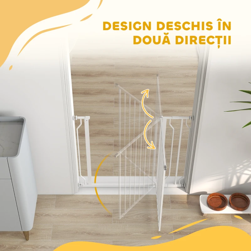 PawHut Poartă pentru Câini, Barieră Largă pentru Scări cu Ușă, 76x75-95 cm, Alb