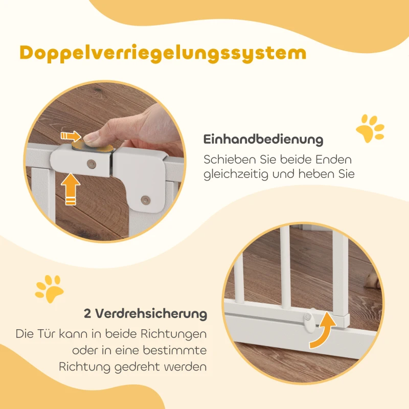PawHut Hunde-Türabsperrung, längenverstellbar 75-145cm, Montage ohne Bohren, Stahlrahmen, Weiß(m-5)