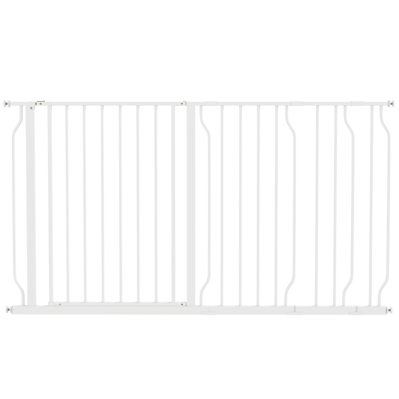 PawHut Barrière de sécurité chien barrière extensible 75-145 x 76 cm barrière escaliers couloirs portes sans perçage en acier et ABS blanc