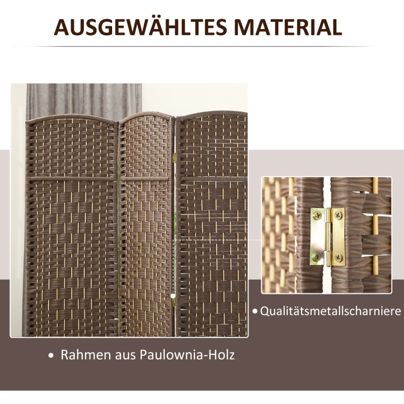HOMCOM Kamerverdeler, 3-delige vouwbare wand, Vlechtpatroon, Vurenhout, Bruin