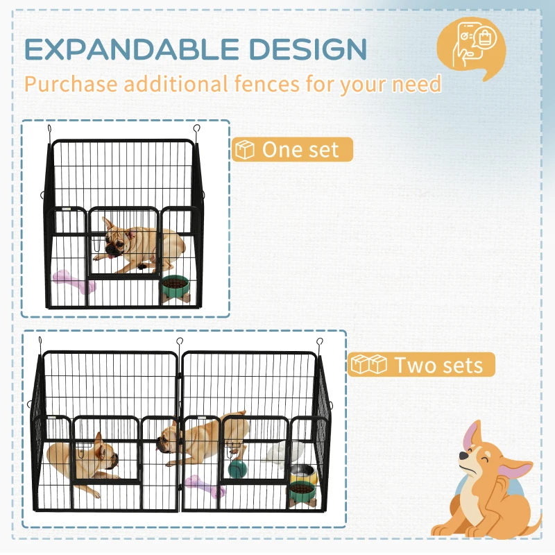PawHut Recinto per Cani Pieghevole in Metallo, per Interno ed Esterno con Porta e Picchetti, 82x82x60cm Grigio