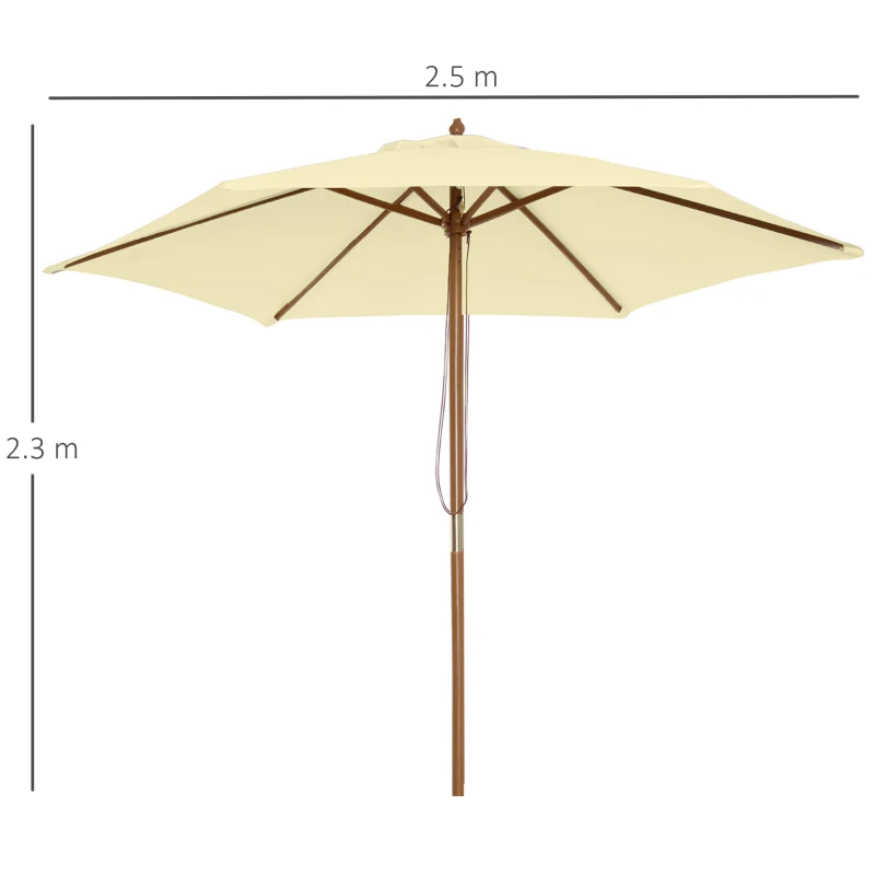 Outsunny Ombrellone da Giardino 2.5x2.3 m a 6 Stecche in Legno Laccato e Poliestere, Beige