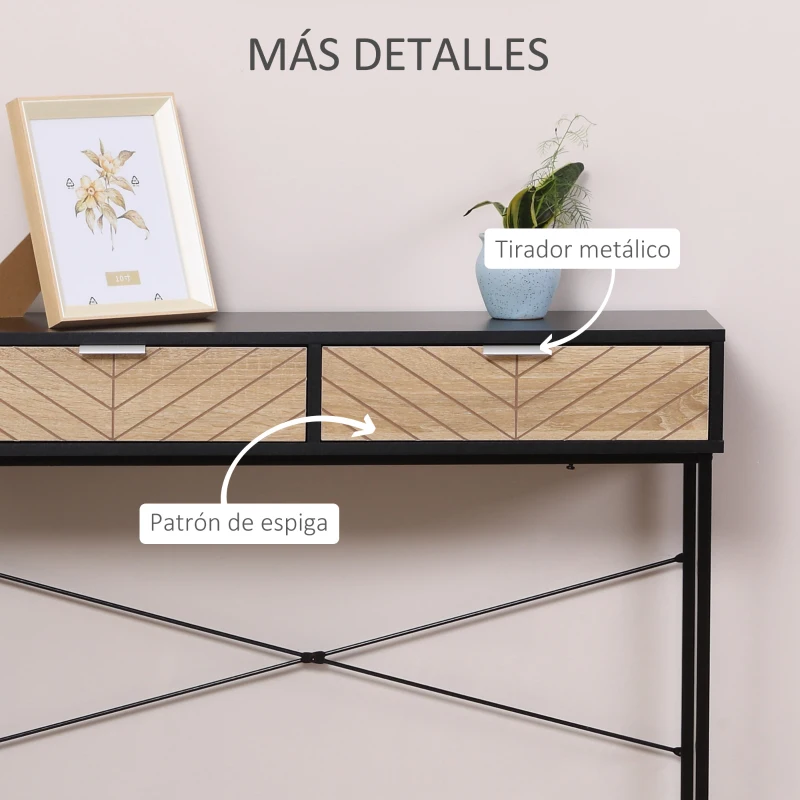 HOMCOM Mesa de Consola Estrecha con 2 Cajones Diseño de Líneas Talladas Estilo Moderna Negro y Roble